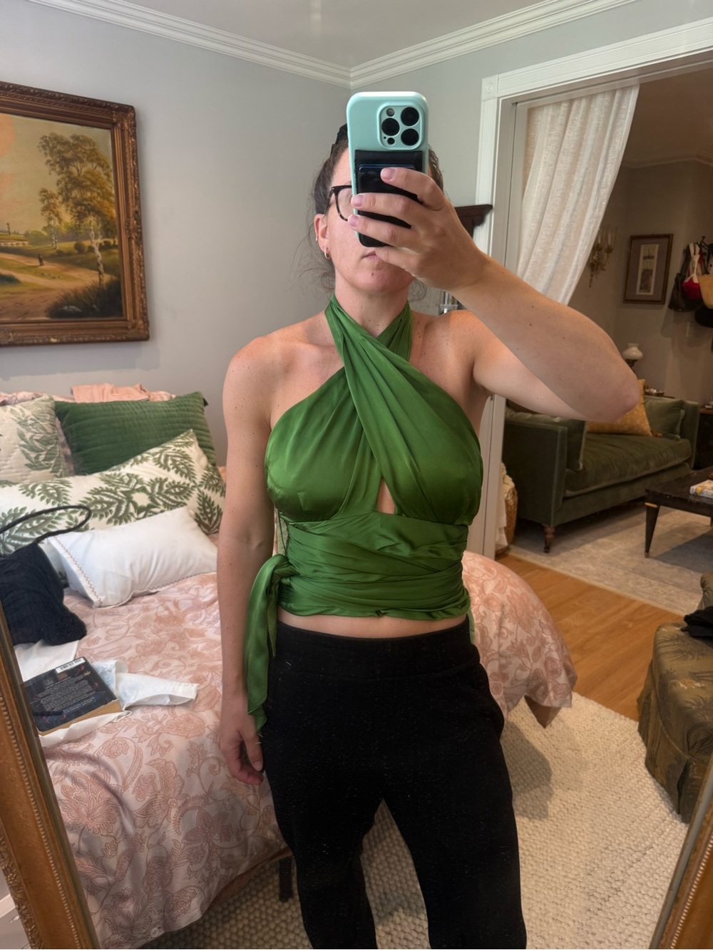 Banana Republic Green Wrap Halter Tie Top